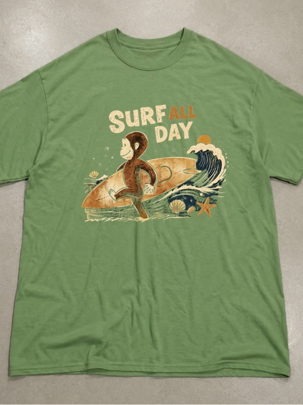 Surf All Day Monkey with Surfboard Cartoon Shirt